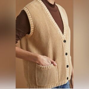 Anthropologie Tan V-Neck Sweater Vest